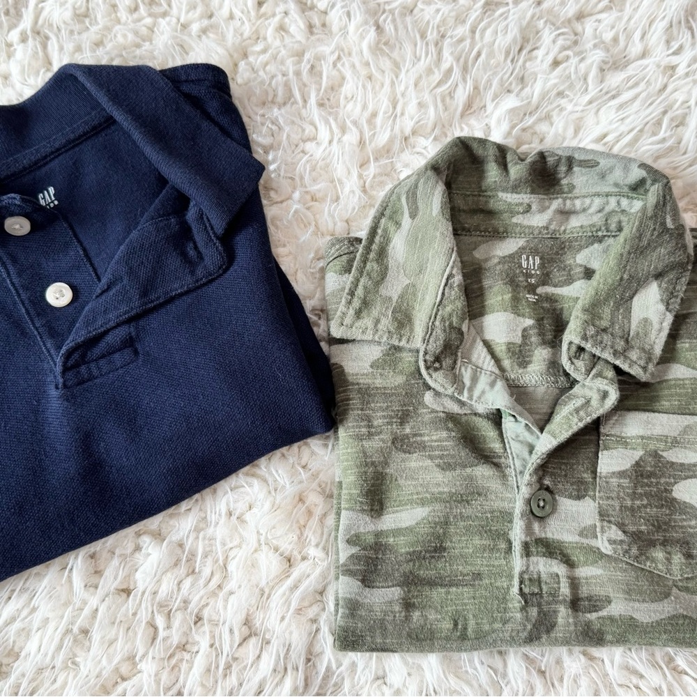 GAP Navy and Camo Green Polo Shirts Casual Knit Top Bundle